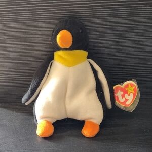Ty Beanie Baby Penguin Plush - Black, White, and Orange PVC Pellets